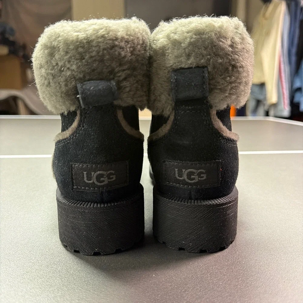 UGG Lakesider Heritage Mid Waterproof Boots Black Suede Sheepskin‎ 1121017